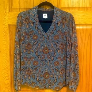 Cabi woman’s EUC navy blue brown floral blouse top shirt SMALL